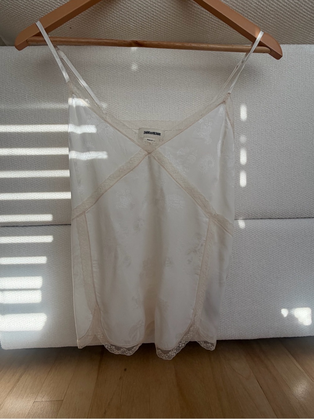 Zadig & Voltaire Cream Lace-Trim Satin Slip Top